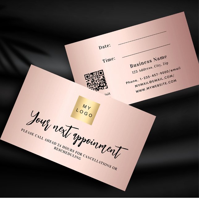 Rose gold QR code business logo appointment card (Creator Uploaded)