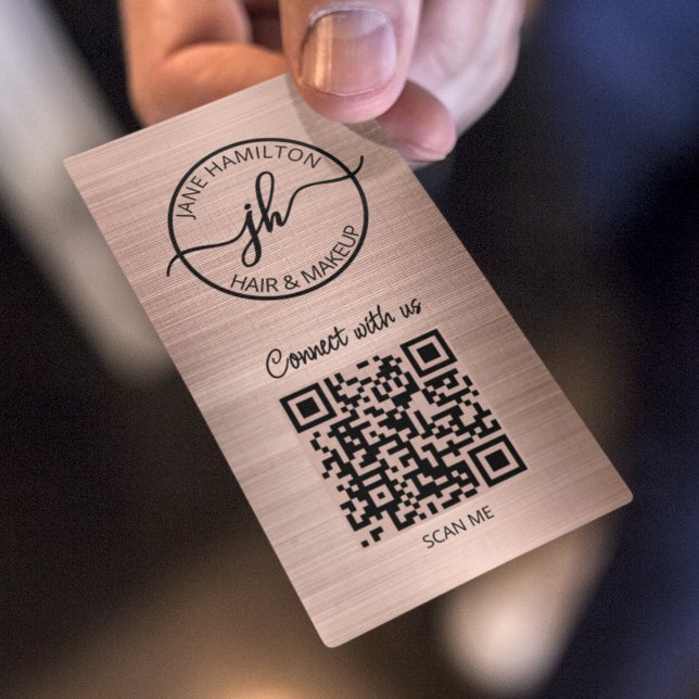 Rose Gold QR Code Circle Business Logo Card (Creator Uploaded)