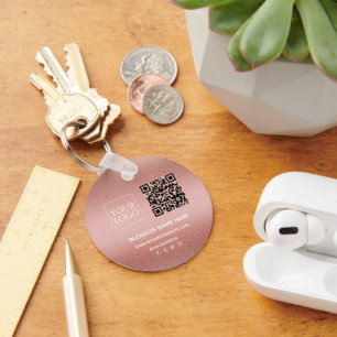 Rose Gold QR Code Logo Website Social Media Key Ring