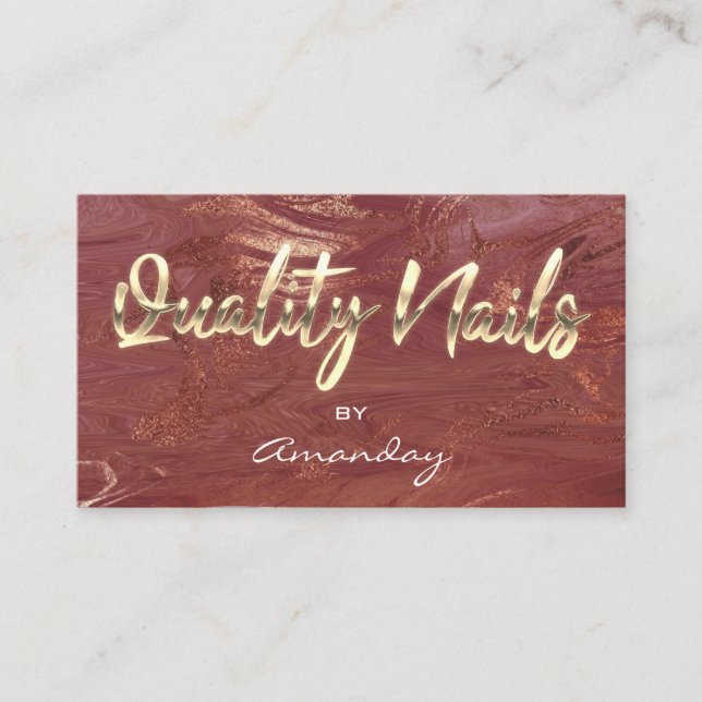 Rose Gold Quality Nail Script QR Code Logo  Business Card (Front)