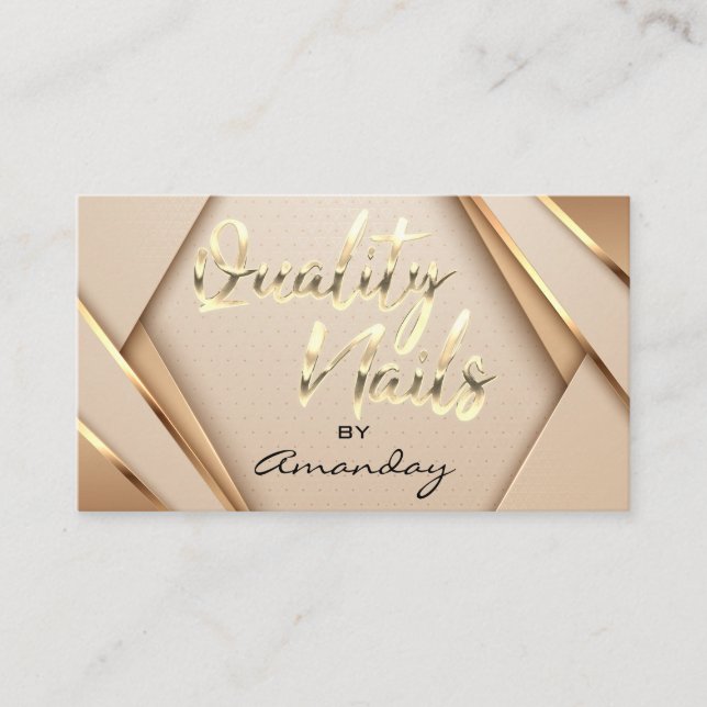 Rose Gold Quality Nails Script Frame QRCode Logo Business Card (Front)