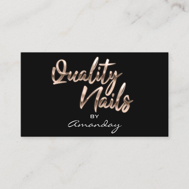 Rose Gold Quality Nails Script Frame QRCode Logo Business Card (Front)