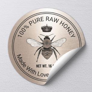 Rose Gold Queen Bee Apiary Beekeeper Honey Jar Classic Round Sticker