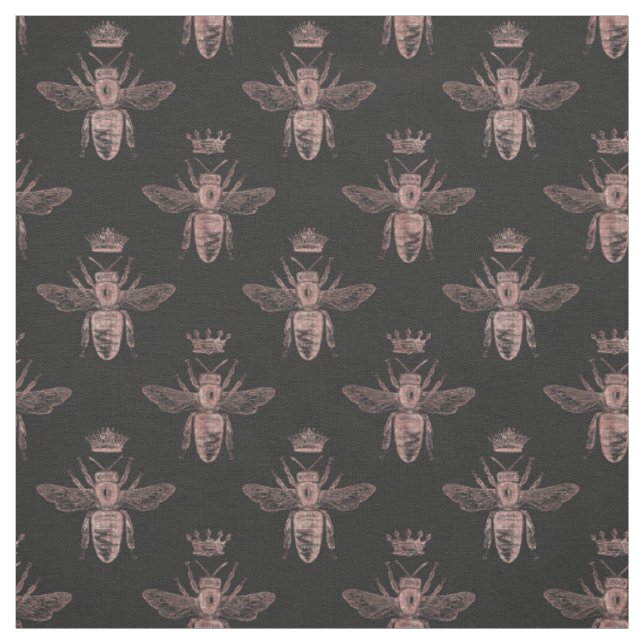 Rose Gold Queen Bees on Black Fabric (Swatch)