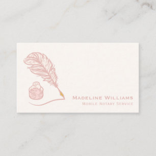 Rose Gold Quill QR Code Mobile Notary Business Card