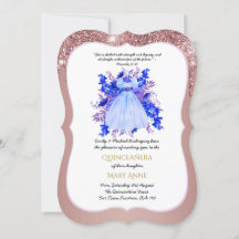 Rose Gold Quinceañera BLUE Floral Elegant