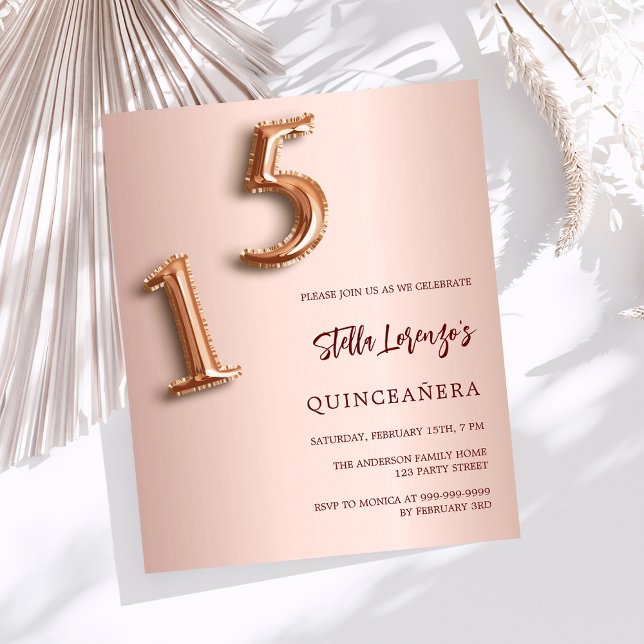 Rose gold Quinceanera budget invitation (Creator Uploaded)
