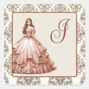 Rose Gold Quinceañera Dress Square Sticker