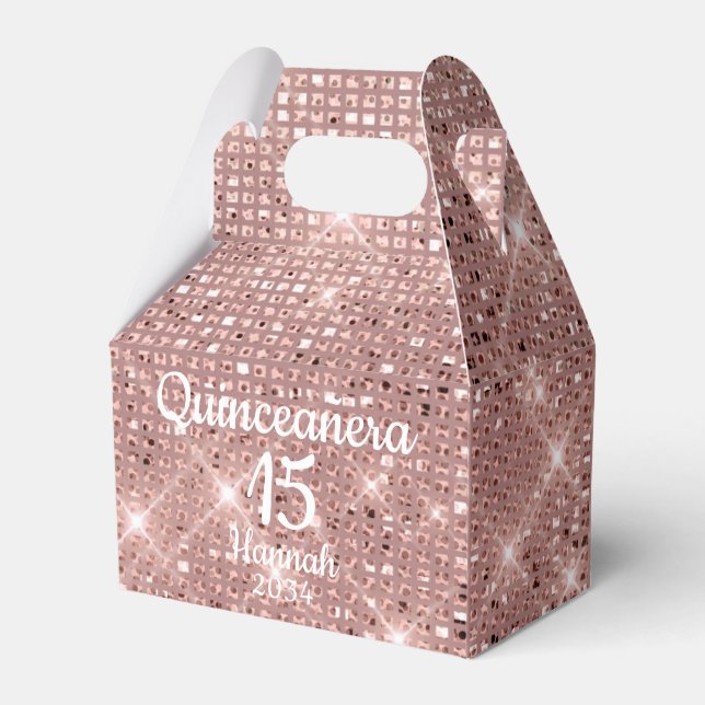 Rose Gold Quinceañera Girl 15th Birthday Thank You Favour Box (Front Side)