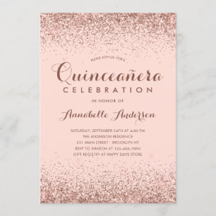 Rose Gold Quinceañera Glitter Elegant Birthday Invitation