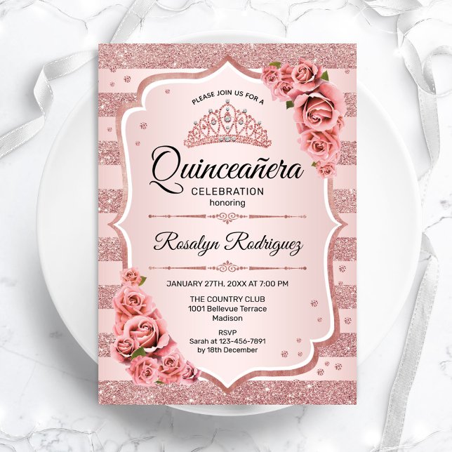 Rose Gold Quinceanera Invitation (Creator Uploaded)