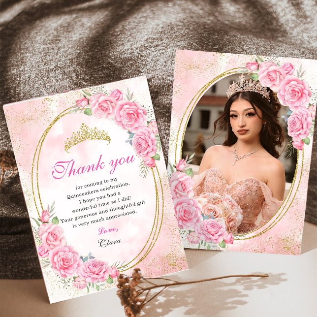 Rose Gold Quinceanera Miss Quince 15 Anos Birthday Thank You Card (Creator Uploaded)