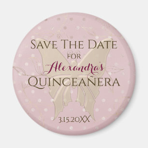 Rose Gold Quinceanera Save The Date Magnet