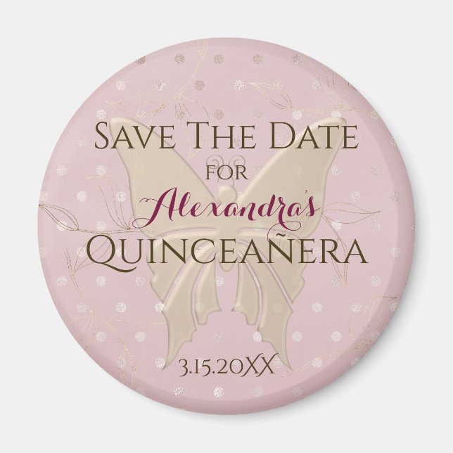Rose Gold Quinceanera Save The Date Magnet (Front)