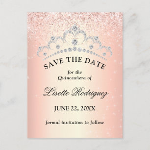 Rose Gold Quinceanera Save The Date Postcard