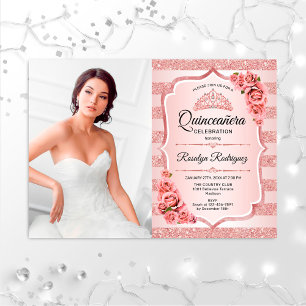 Rose Gold Quinceanera With Photo Invitation