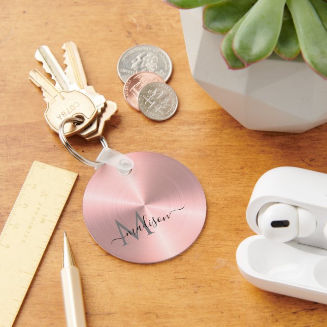 Rose Gold Radial Metallic Script Name Key Ring (Desk)