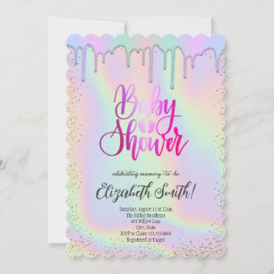 Rose gold, rainbow coloured stars Baby Shower Invitation