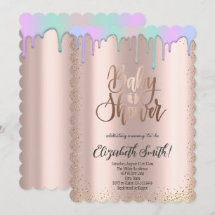 Rose gold, rainbow coloured stars Baby Shower Invitation
