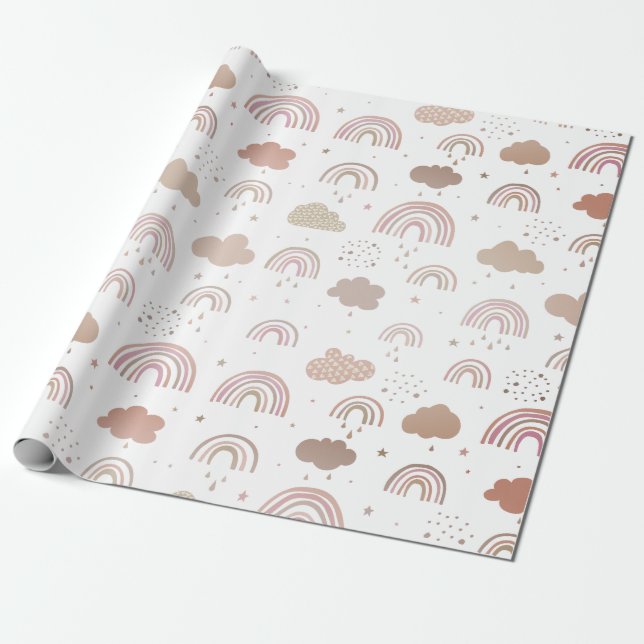 Rose Gold Rainbow Pattern Wrapping Paper (Unrolled)