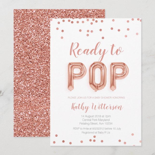 Rose Gold Ready to Pop baby shower invitation (Front/Back)