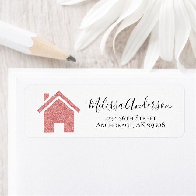 Rose Gold Real Estate Address (Pink Sparkle House Real Estate Address Label)