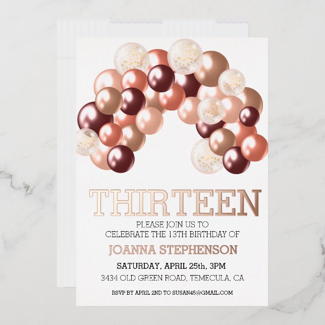 Rose Gold Real Foil 13th Any Year Balloon Arch  (Envelope)