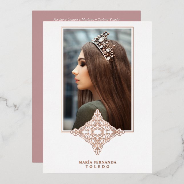 Rose Gold Real Spanish Metallic Lace My Fifteen (Front/Back)