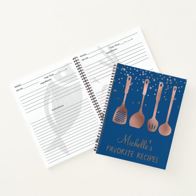 Rose Gold Recipe Cookbook Utensils Confetti Notebook (Inside)