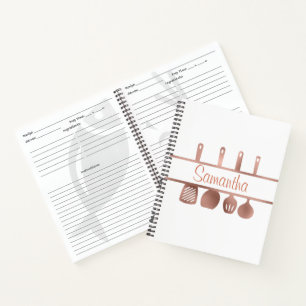 Rose Gold Recipe Cookbook Utensils Personalised Notebook