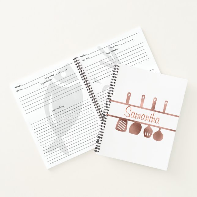 Rose Gold Recipe Cookbook Utensils Personalised Notebook (Inside)