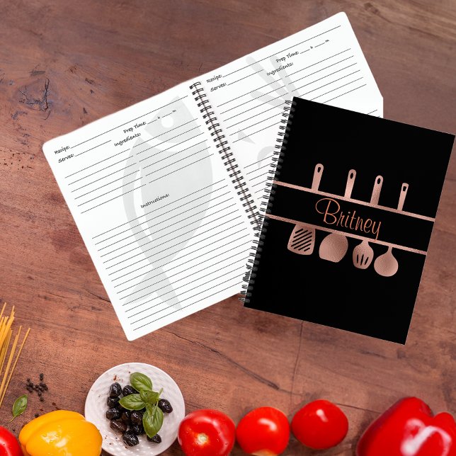 Rose Gold Recipe Cookbook Utensils Personalised Notebook (Creator Uploaded)