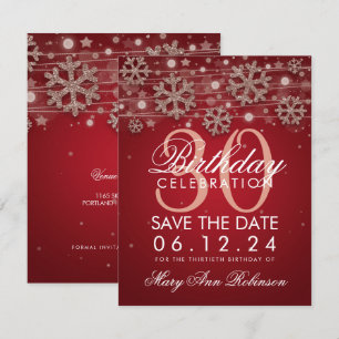 Rose Gold Red 30th Birthday Save Date Winter Invitation