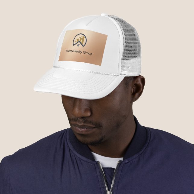 Rose Gold | Red Colour Real Estate Trucker Hat (In Situ)