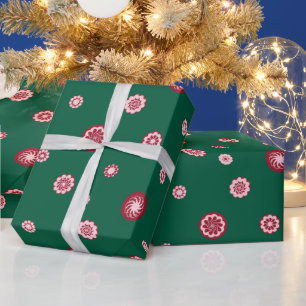 Rose Gold Red green Polka Dots Geometric Circle Wrapping Paper