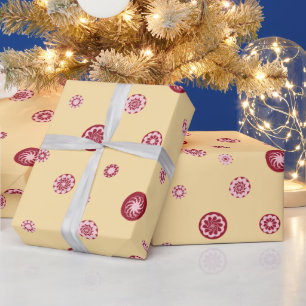 Rose Gold Red Polka Dots Beige Geometric Circle Wrapping Paper