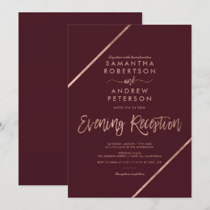 Rose gold red typography evening wedding invitation