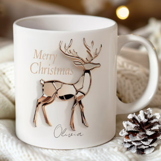 Rose Gold Reindeer Christmas Mug | Custom Name