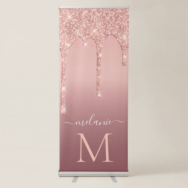 Rose Gold Retractable Banner Custom Name Letter (Front)