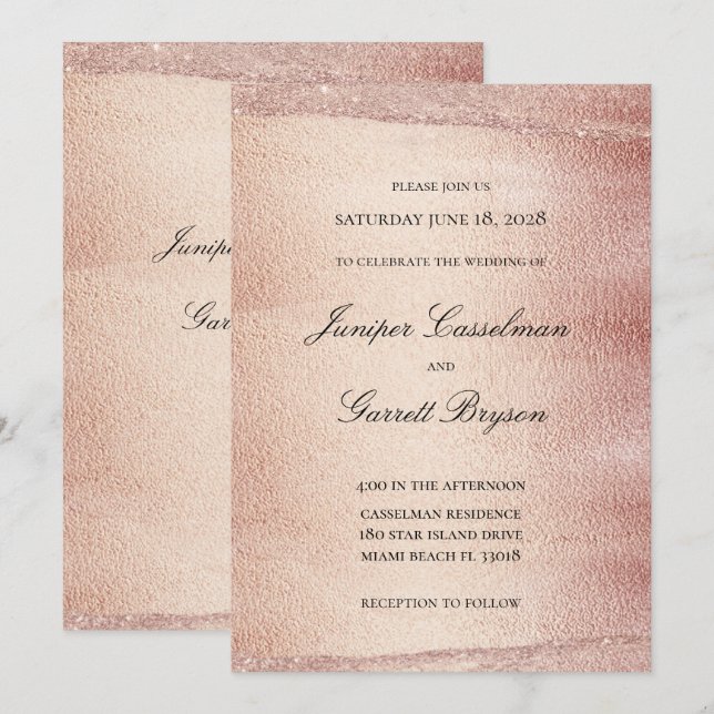 Rose Gold Rhapsody Wedding Elegant Sparkling Gold Invitation (Front/Back)