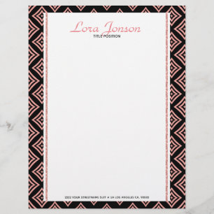 Rose Gold Rhomboid Over Black Background Customised Letterhead