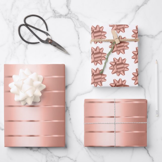 Rose Gold Ribbon Bow Bridal Shower Wrapping Paper Sheet (Front)