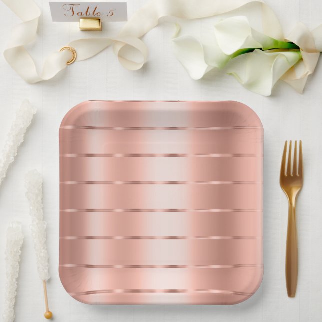 Rose Gold Ribbon Bridal Shower Paper Plate (Wedding)