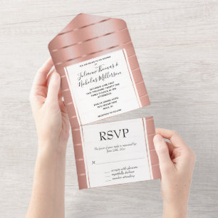 Rose Gold Ribbon Wedding All In One Invitation