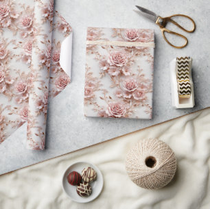 Rose Gold Romance: Floral Elegance on Blush Design Wrapping Paper