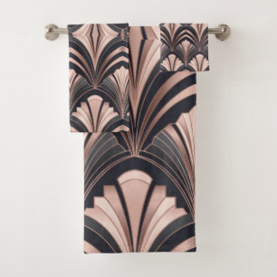 Rose Gold Romance Neo Art Deco Fan Design Bath Towel Set