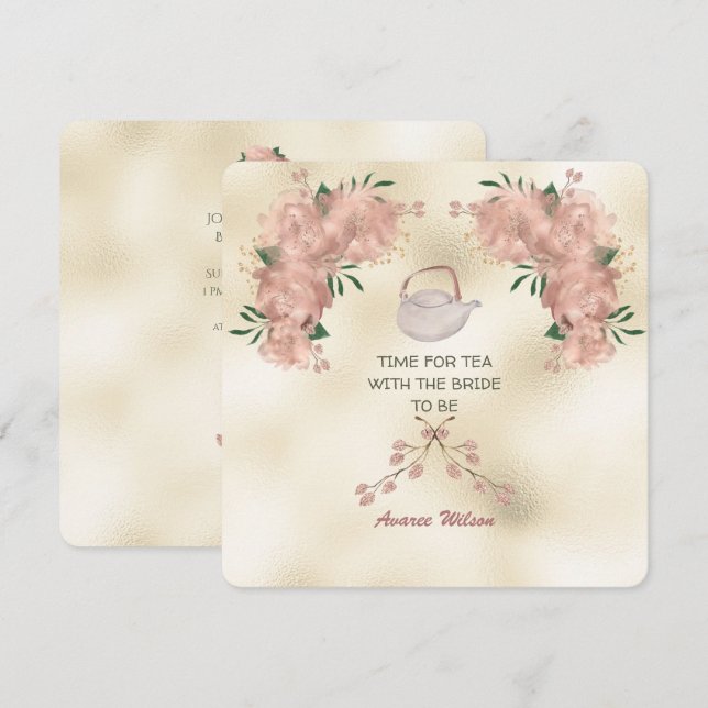 Rose Gold Roses Tea Shower Invitation (Front/Back)