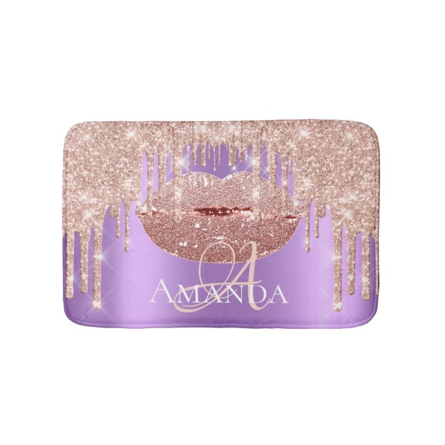 Rose Gold Royal Glitter Name Monogram Makeup Bath Mat (Front)
