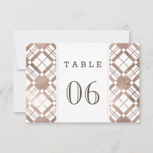 Rose Gold Rustic Farmhouse Plaid Table Number