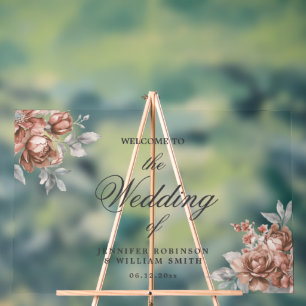 Rose Gold Rustic Floral Elegant Script Wedding Acrylic Sign